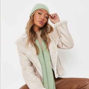 Misguided Sage Rib Fluffy Scarf and Beanie Hat Set